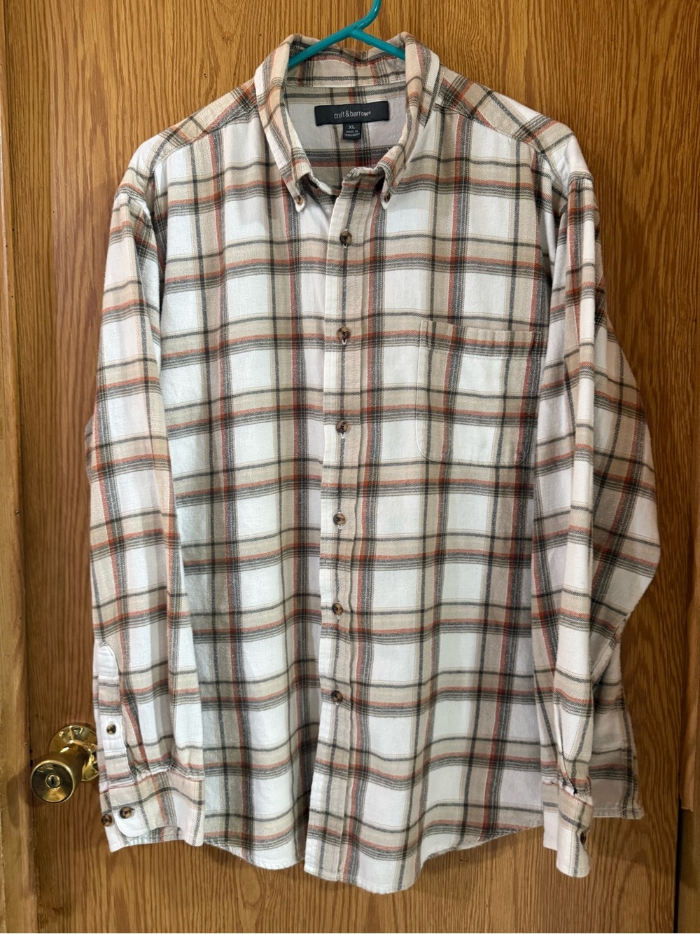 croft & barrow Cream Plaid Button-Down Shirt with Brown and Rust Stripes